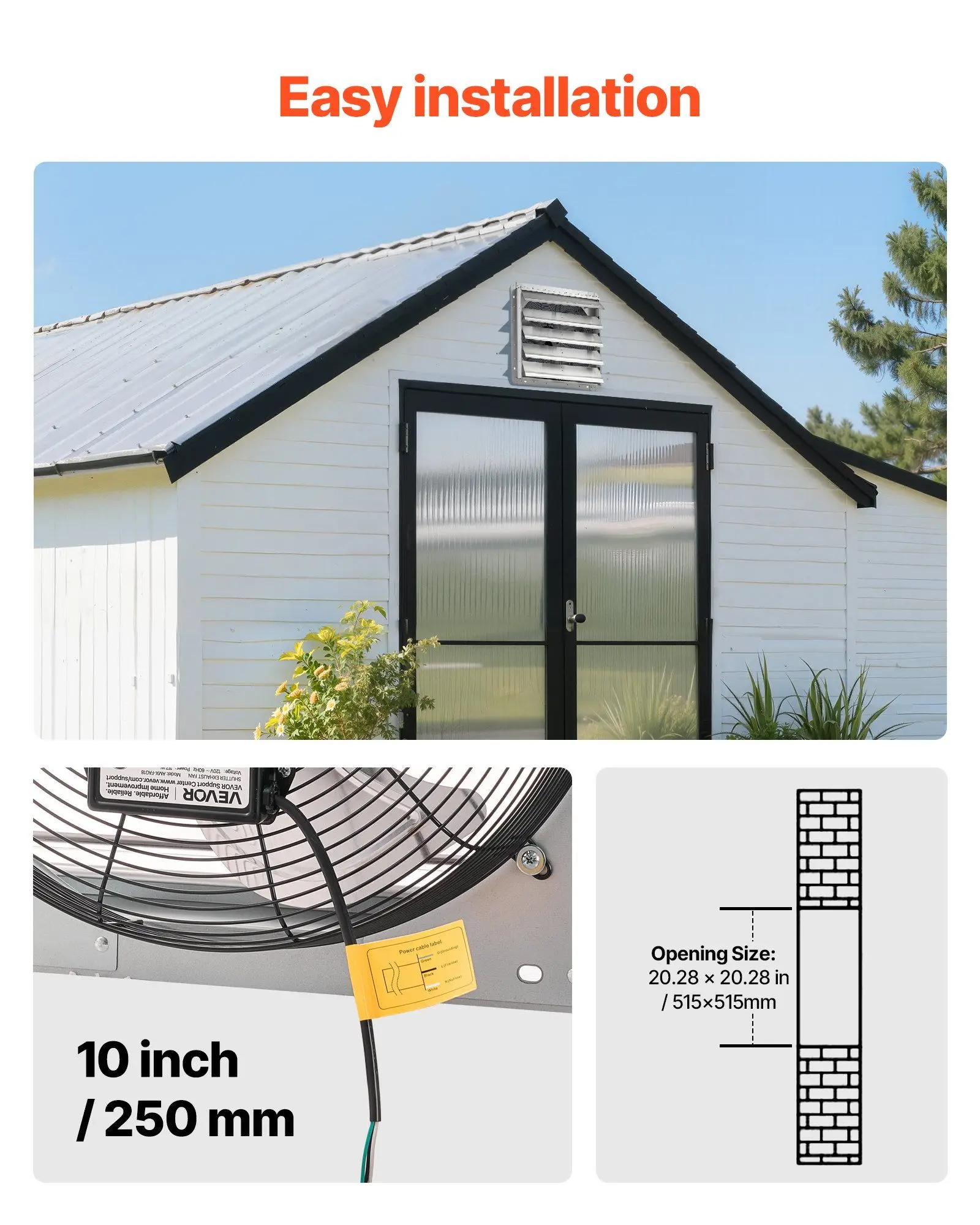 مصراع مروحة العادم 20 "3000 CFM مروحة تهوية مثبتة على الحائط مع محرك تيار متردد الثقيلة الصلب منخفضة الضوضاء العلية مروحة لسقيفة المرآب