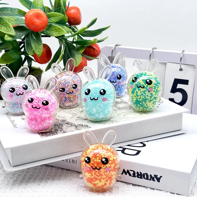 2Pcs Transparent Air Foam Rabbit Pinch Creative Cute Colourful Balls Rabbit Soft Squeeze Toy Kids Stress Relief Fidget Toy