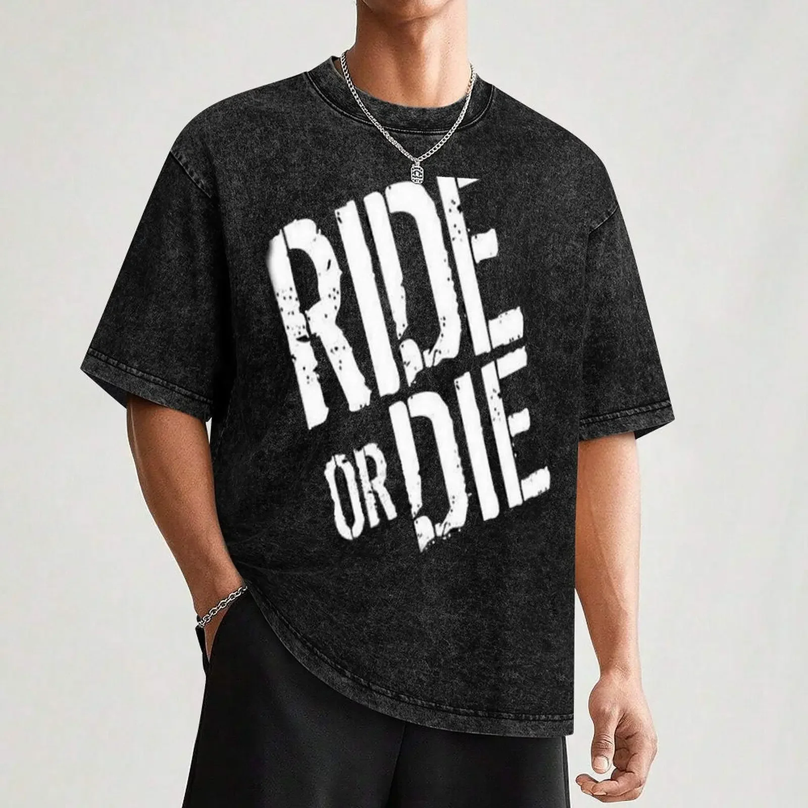تي شيرت Ride or Die تي شيرت عتيق تي شيرت أنيمي كبير الحجم للرجال