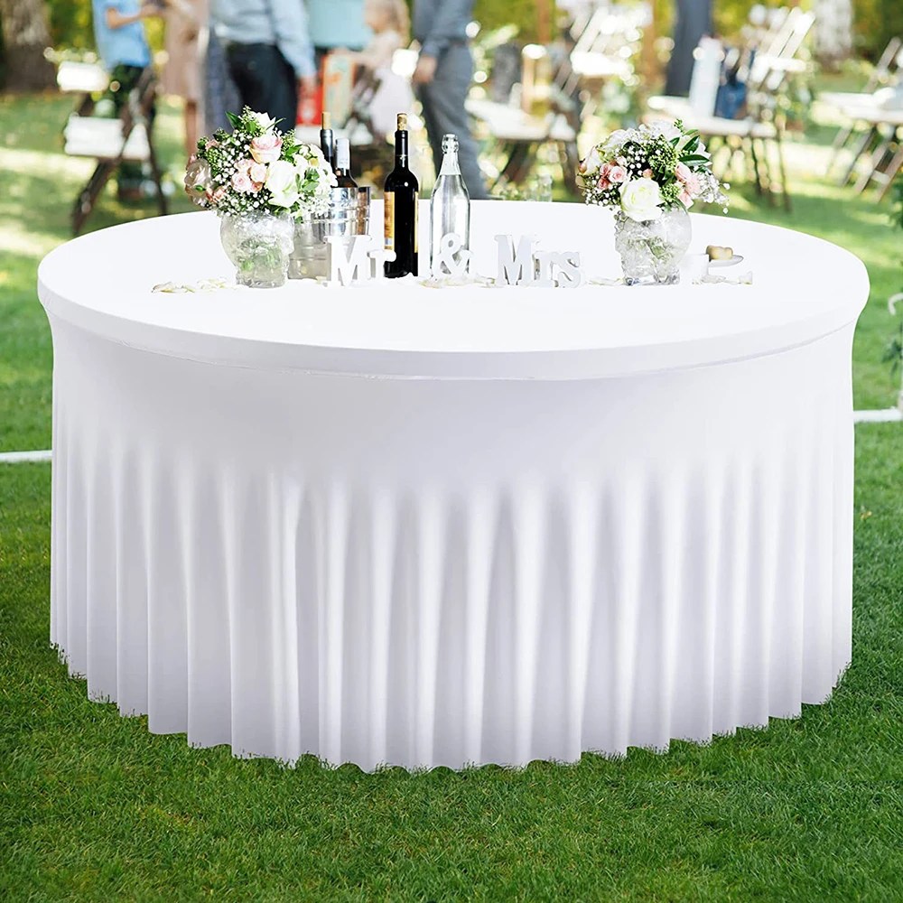 Solid Ruffled Spandex Stretch Table Cloth Skirt Wedding Banquet Round Tablecloth Hotel Restaurant Table Cover Event Party Decor