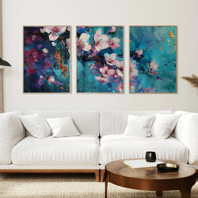 Japandi Cherry Blossom Flower Print Wabi Sabi Colorful Wall Art Bright Floral Poster Modern Minimalist Art Scandi Trendy Decor
