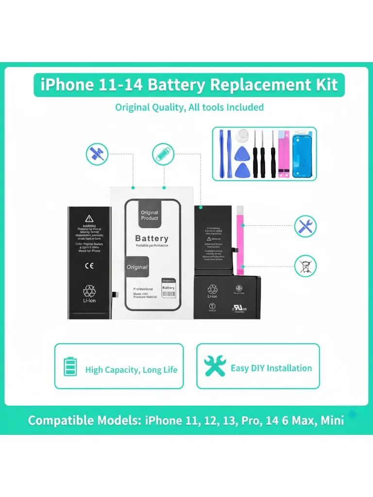 AliExpress koonenda 0 Cycle Replacement Battery for iPhone 11 12 13 14 Pro Max Mini High Capacity Phone  for Apple iPhone with Free Repair Tools Set