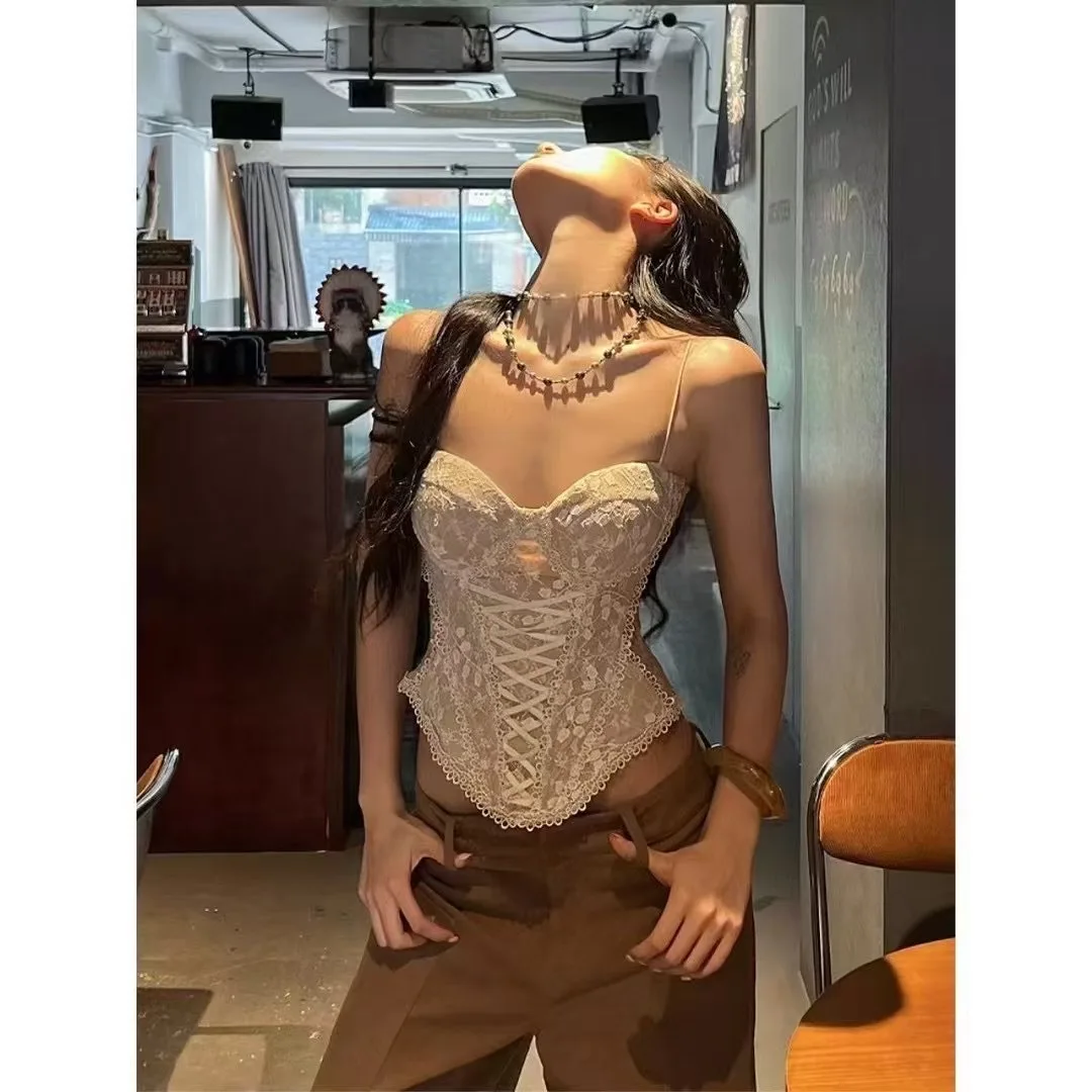 GG Fishbone Slimming Lace Bralette with Removable Padded Bra 2025 New Arrival American Style Pure Desire Hot Girl Vest Tank Top