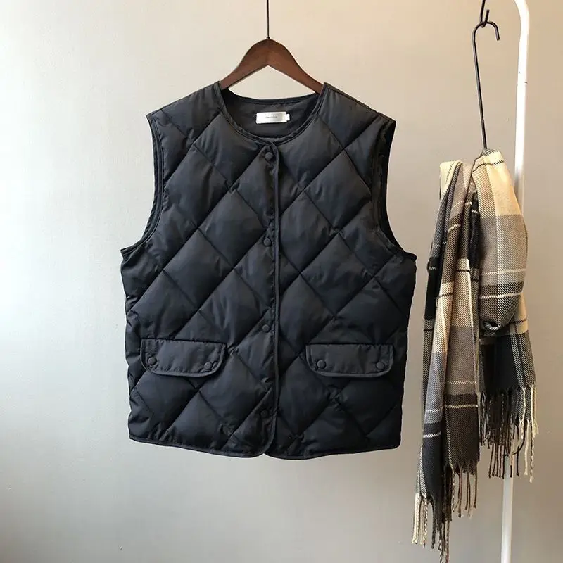 Nieuwe Winter Gilet O-hals Dames Korte Vest Jas Zakken Casual Mode Dames Mouwloos Jasje Effen Vest Voor Dames