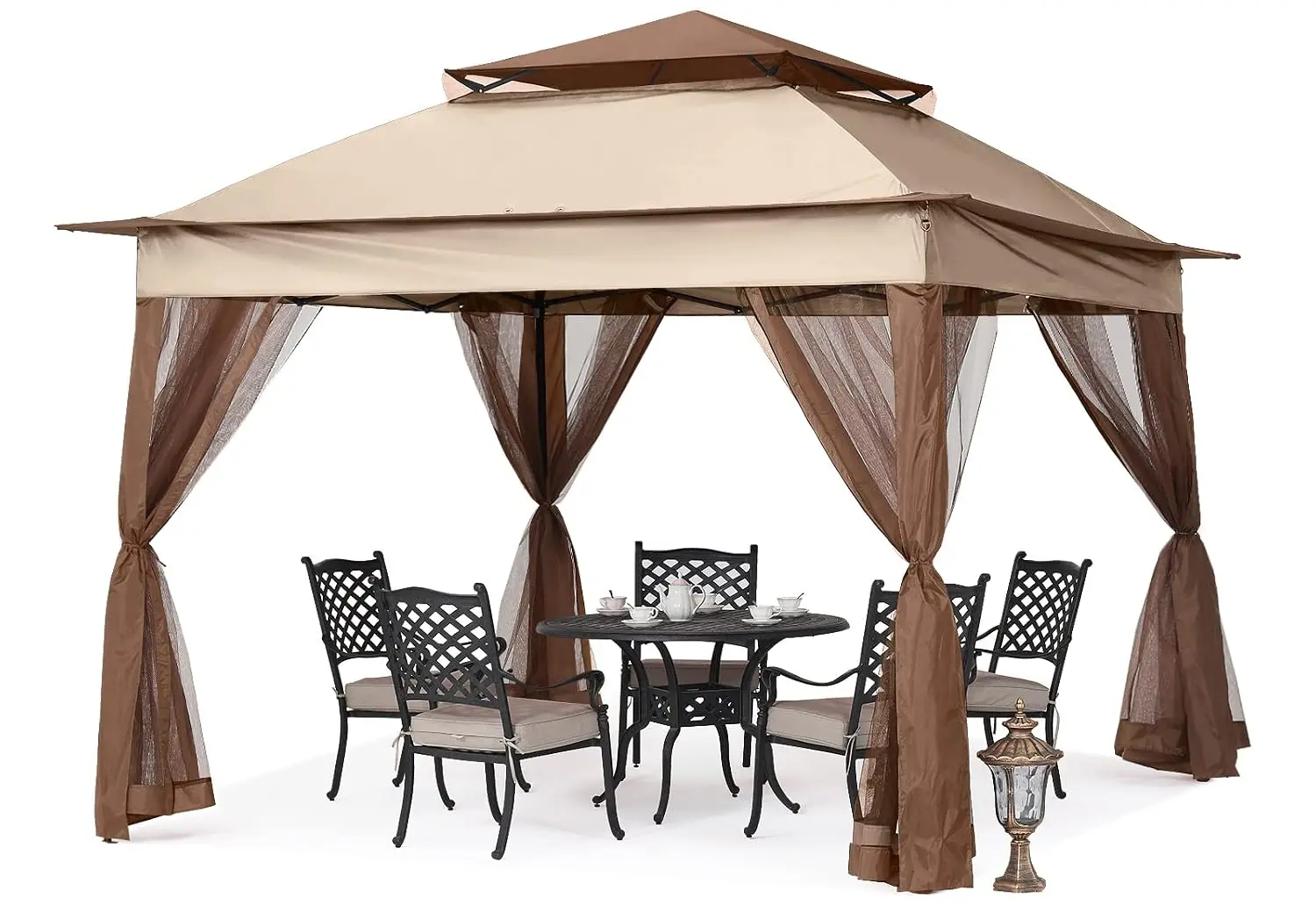 11x11 ft Pop Up Gazebo with Netting Screen Walls, Champagne