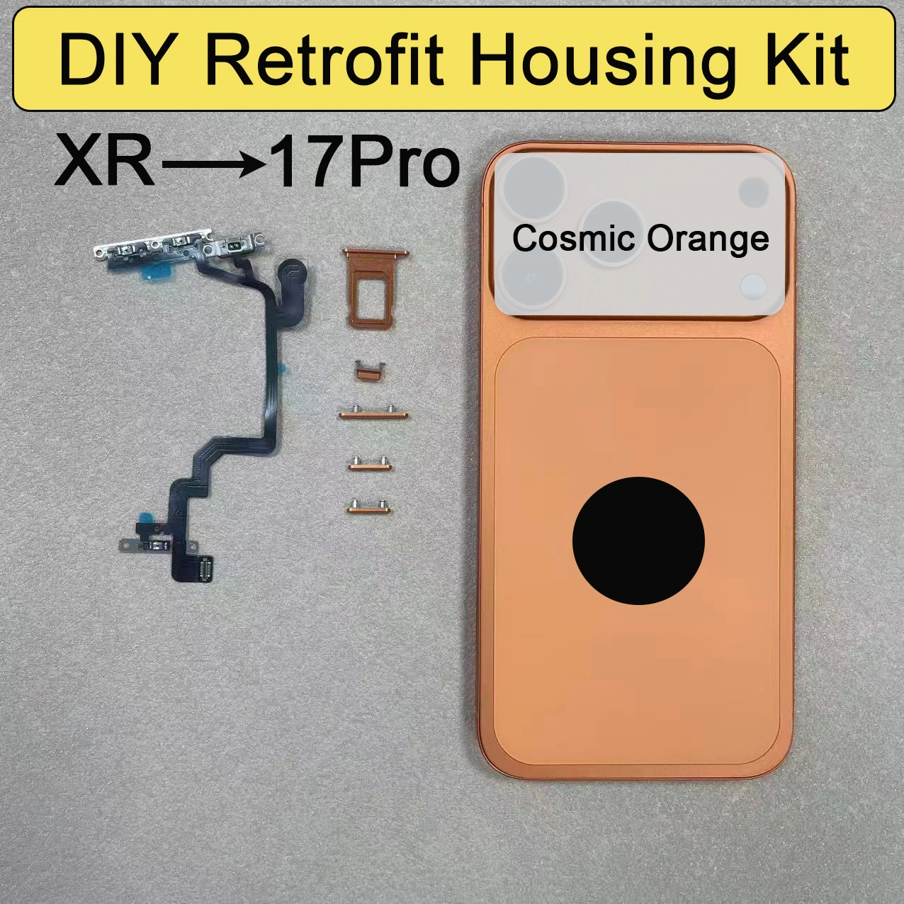 DIY Mod Housing Kit For iPhone XR Convert to 17 Pro Style, Housing Frame Flex Cable Side Buttons Replacement Repair Mod Parts