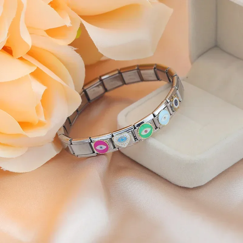 Hapiship 2024 Fashion Popular Romantic Heart Round Eye Charm Italian Links Fit 9mm Bracelet Making DIY Women Jewelry DJ1105-A image 4