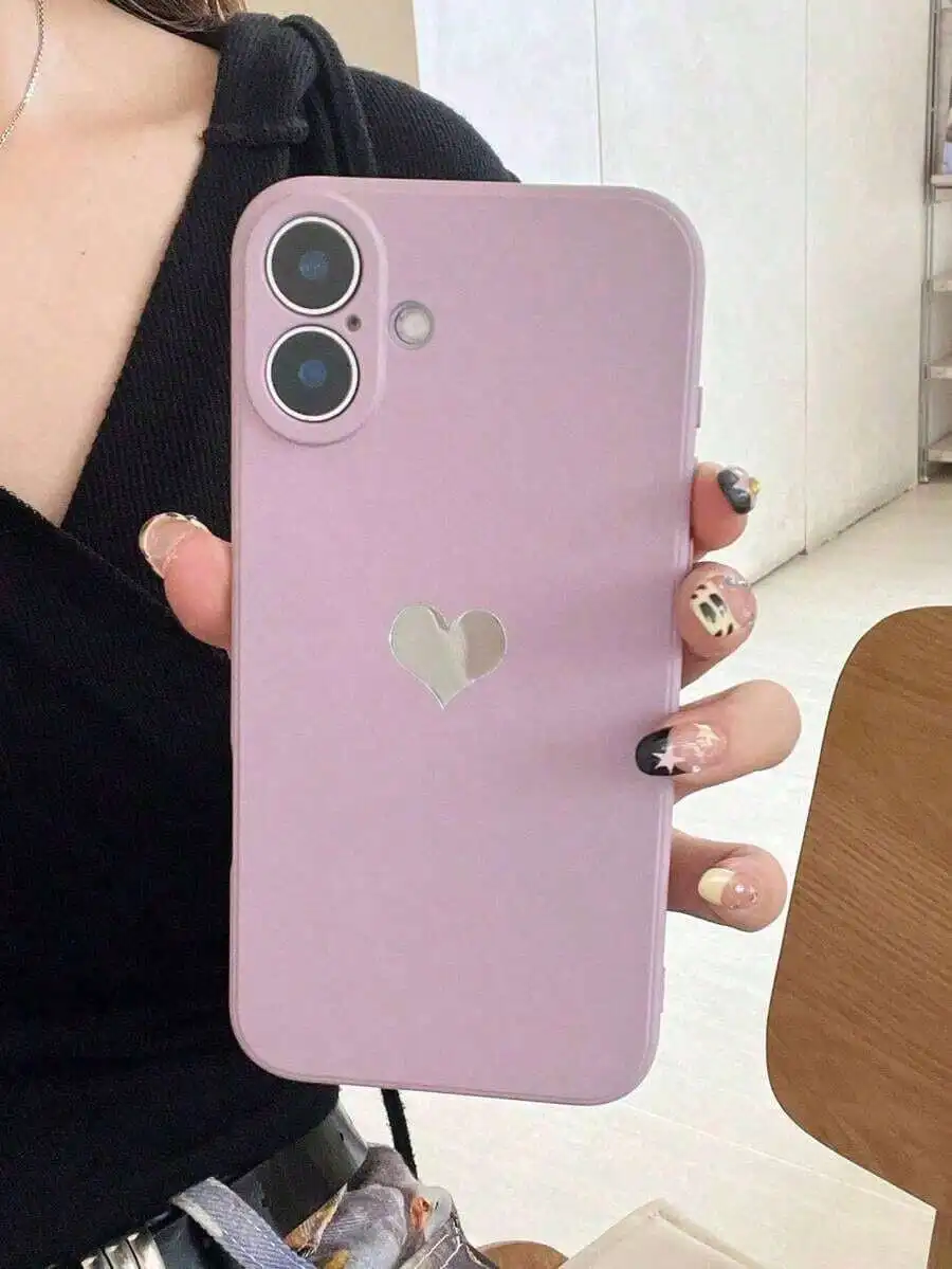 

Soft Silicone Phone Case With Heart Cutout For iPhone 15 14 13 Pro Max S23 Ultra