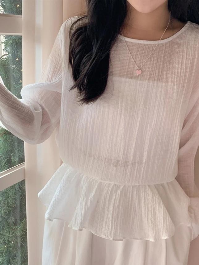 

Sweet Beautiful Women's irt Spring 2025 Waist-Cinching Design Sensation Pleated Korean Sle Loose Fit Long Sve