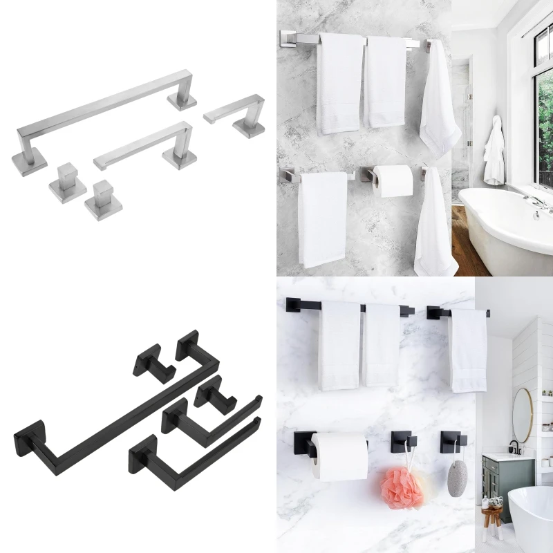 

5pcs Bathroom Hardware Set Towel Bar Toilet Paper Holder Towel Ring Coat Hooks Towel Bar Set For Bedroom Living Room Washroom
