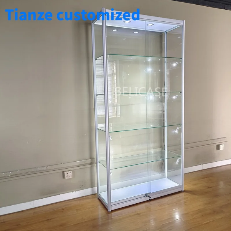 

（customized）White Aluminum Fame Wall Display Glass FullDisplay Cabinet Retail Store Showcases Glass Display