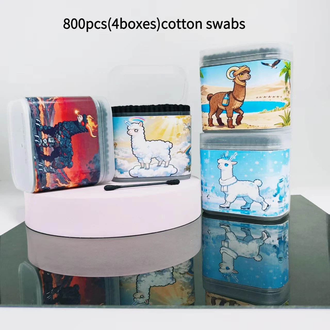 800 шт. (4 коробки) мультистильная ватная палочка с рисунком альпаки, черная двуглавая ватная палочка, мяч, подарок на жизнь, ватный тампон