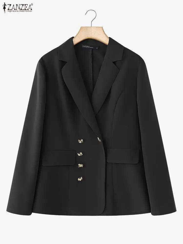 ZANZEA الخريف التلبيب الرقبة طويلة الأكمام السترة جاكيتات النساء 2025 أنيق مكتب مزدوجة الصدر السترة الدعاوى أنيقة OL أبلى