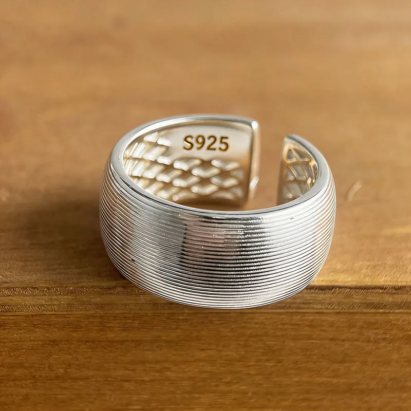 BF CLUB 925 Sterling Rings for Women Simple Geometric Handmade Irregular Wide Strip Smooth Ring Allergy For Birthday Gift