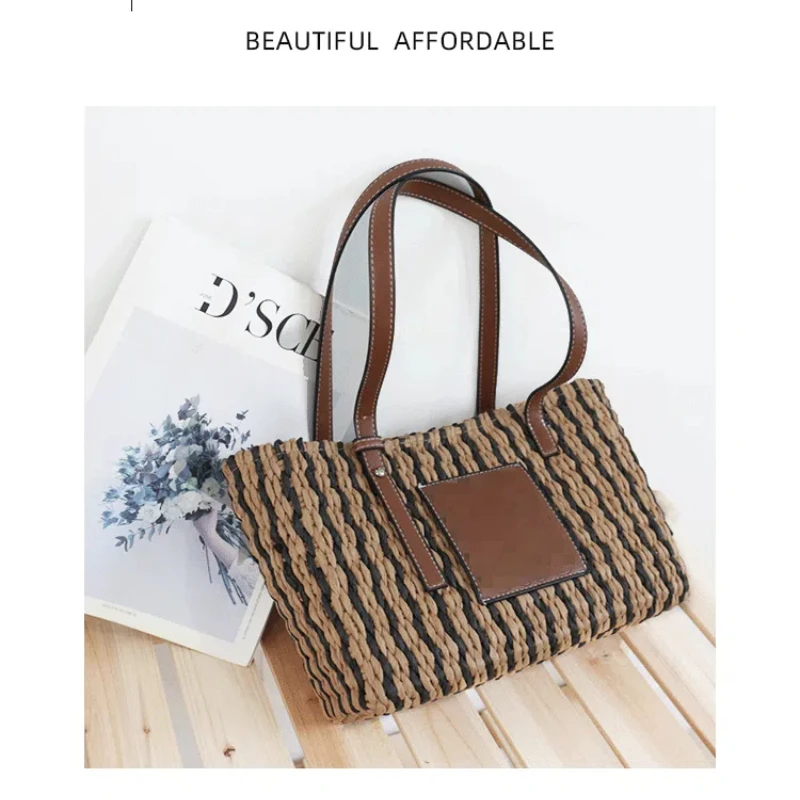 New Fashion Straw Beach Basket Bag Fashion Women Rattan Shoulder Bag Large Capacity Woven Hand-made Handbag Female Purse Totes