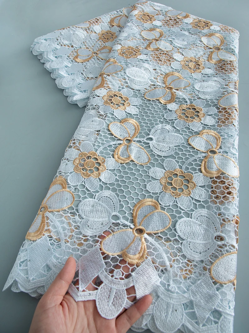 2025 African Cord Lace Fabrics with Stones High Quality Guipure Lace Fabric for Sewing Wedding Women Party Dress 2.5yards 4508