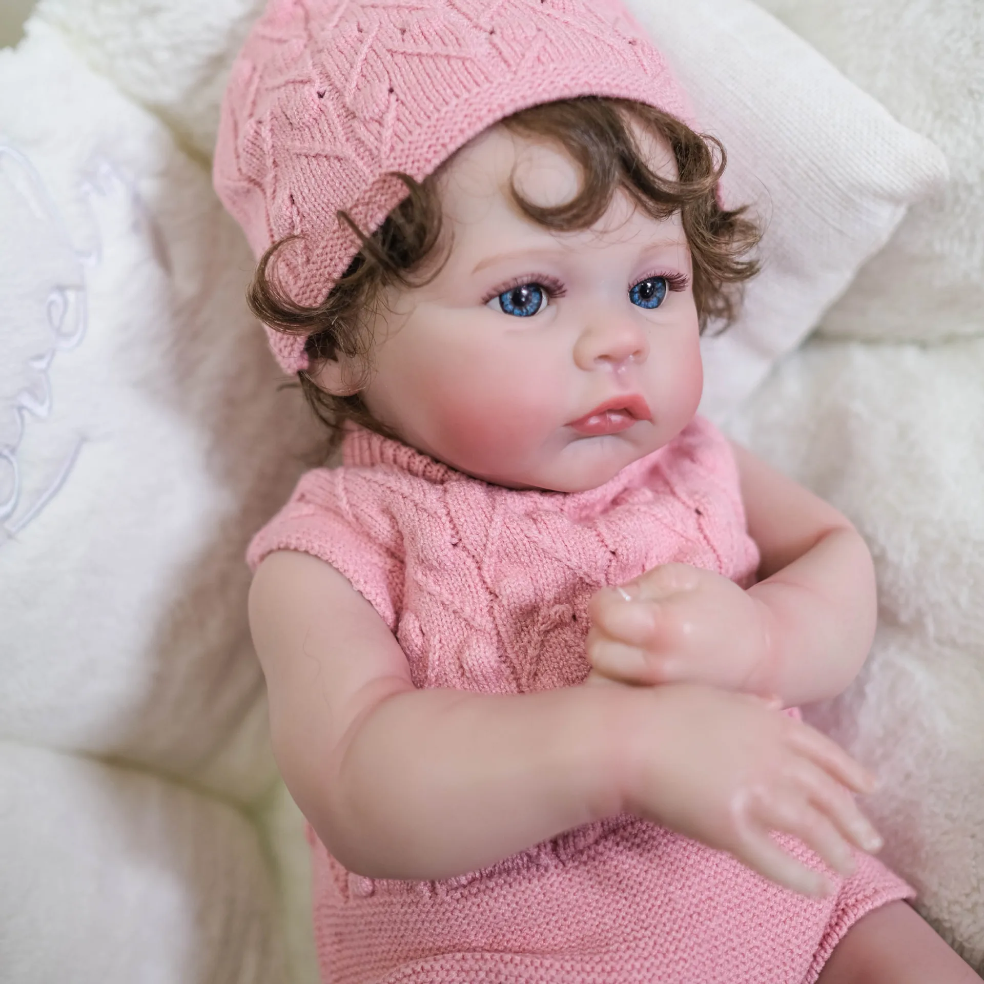 

Meadow Lifelike Full Silicone Body Reborn Baby Girl Doll Toy Finished Painted Curly Hair Alive Newborn Bebe Lovely Birthday Gift