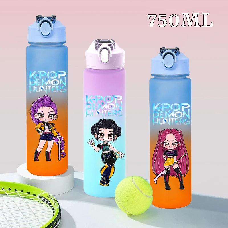 

750ML KPop Demon Hunterss Water Bottle Cartoon Anime Water Cup Outdoor Gradient Color Leak Proof Large Capacity Sports Bottles