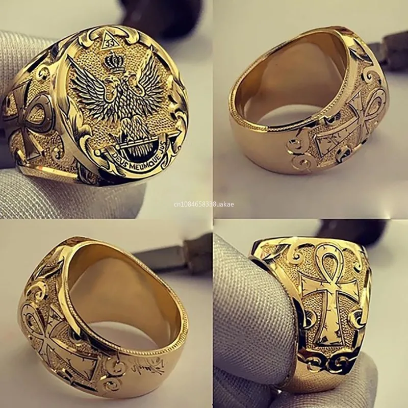 Mens Jewellery Vintage Gold Color Crown Double-Headed Eagle Rings for Men Royal Aristocrat Eagle Punk Style Rock Biker Jewelry