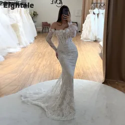 Eightale Boho Wedding Dress Customized Lace 3D Flowers Strapless Long Sleeves White Ivory Mermaid Bridal Gown Vestido De Noiva