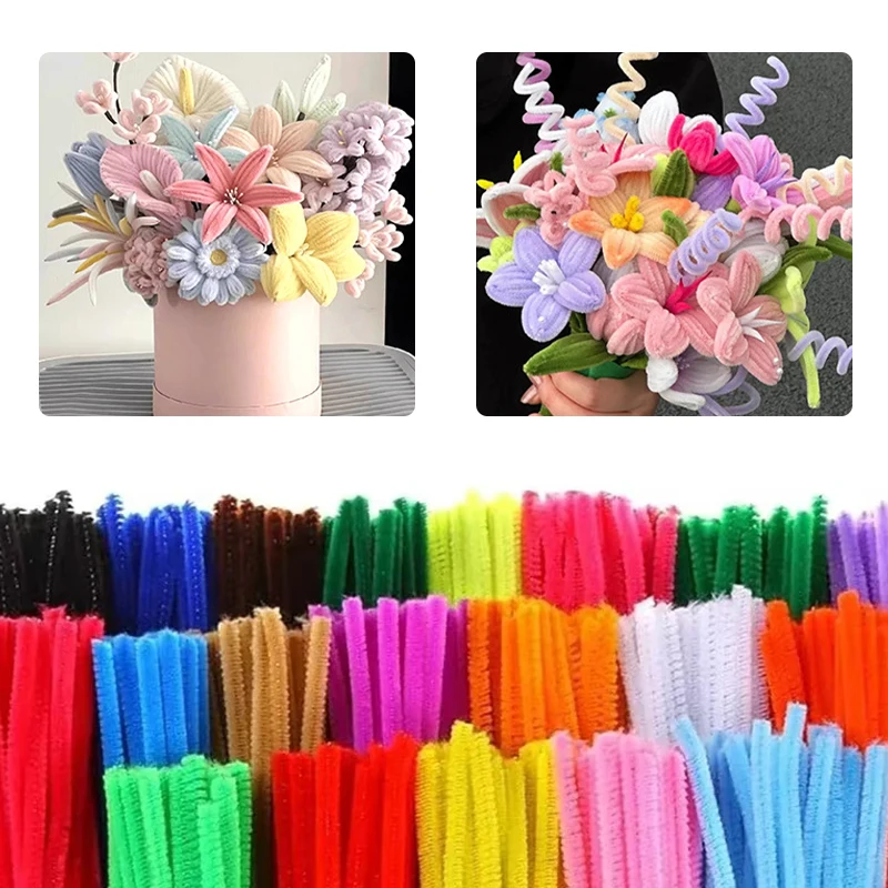 100PCS/Set Bendable Pipe Cleaners 5 Vibrant Color Chenille Stems Flower Making Handmade Ornaments Prop Reward Handcraft Gift ZYF