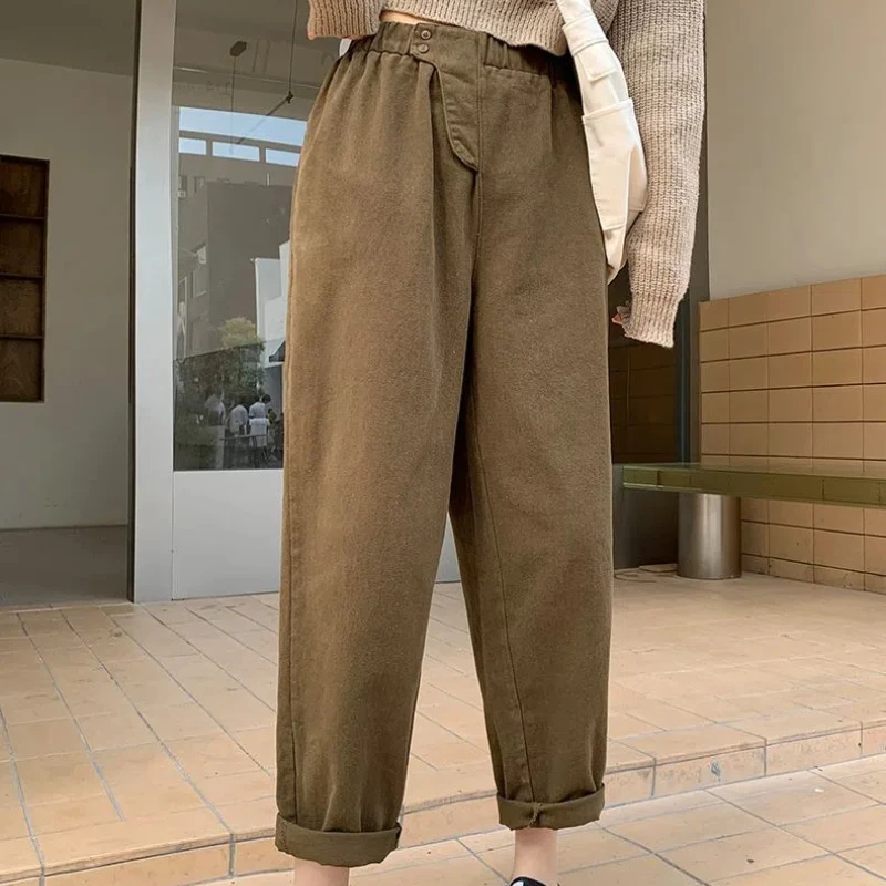 Retro High Waist Haren Carrot Pants Women's New Style Fat MM 300 Jin Large Loose Solid Color Look Slimming Stylish Work Pants