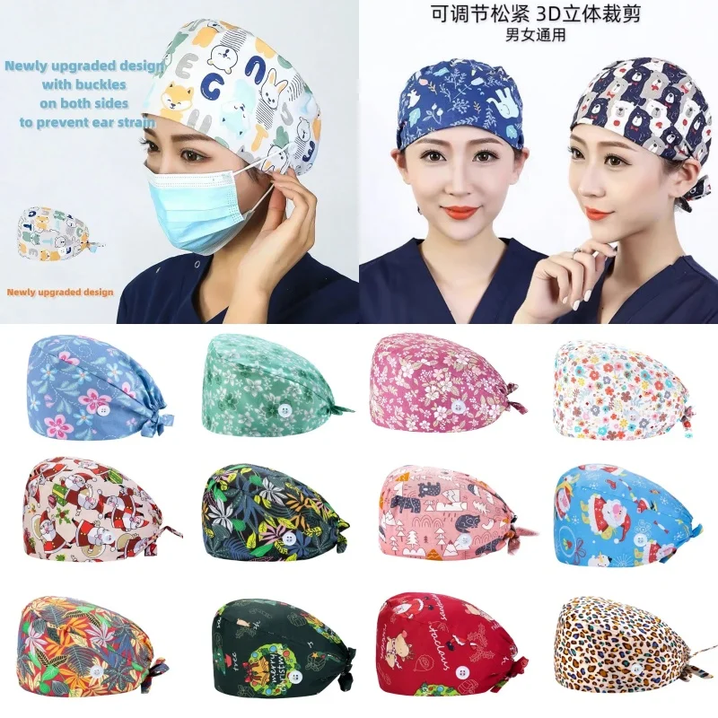 

Adjustable Cotton Surgical Scrub Hats Doctors Nurses Work Cap Dentists Clinics Pharmacies Beauty Salons Care Cap Chef Dust Cap