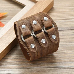 Fashionable Multifunctional Wide Leather Bracelet with Brown and Black Wide Cuffs Vintage Punk Wristband Men's Jewelry Classic