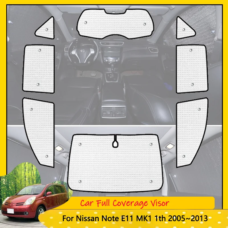 

Для Nissan Note E11 MK1 1 2005 ~ 2013 2006, анти-УФ-защита на лобовое стекло автомобиля, светоотражающие козырьки, солнцезащитные козырьки с полным покрытием, автозапчасти