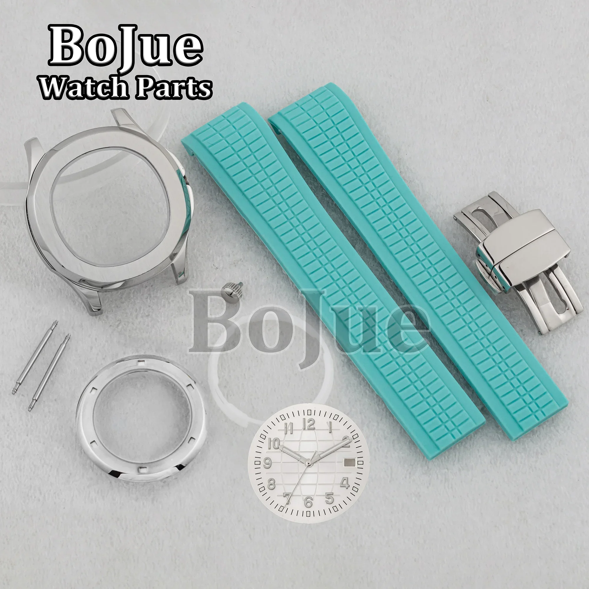 

42mm NH35 Case Light Blue Rubber Strap for AQUANAUT Nautilus NH35 NH36 Movement Sapphire Glass 32mm Dial Men Watch Parts