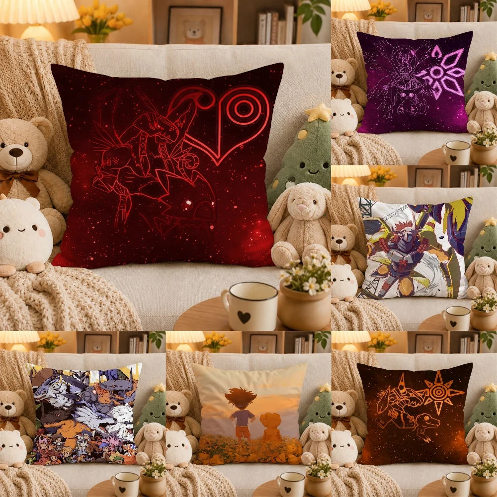 Anime D-Digimon Pillow Case Plush Pillow Cases Home Decoration Pillow Cover for Sofa Bed Chair Living Room