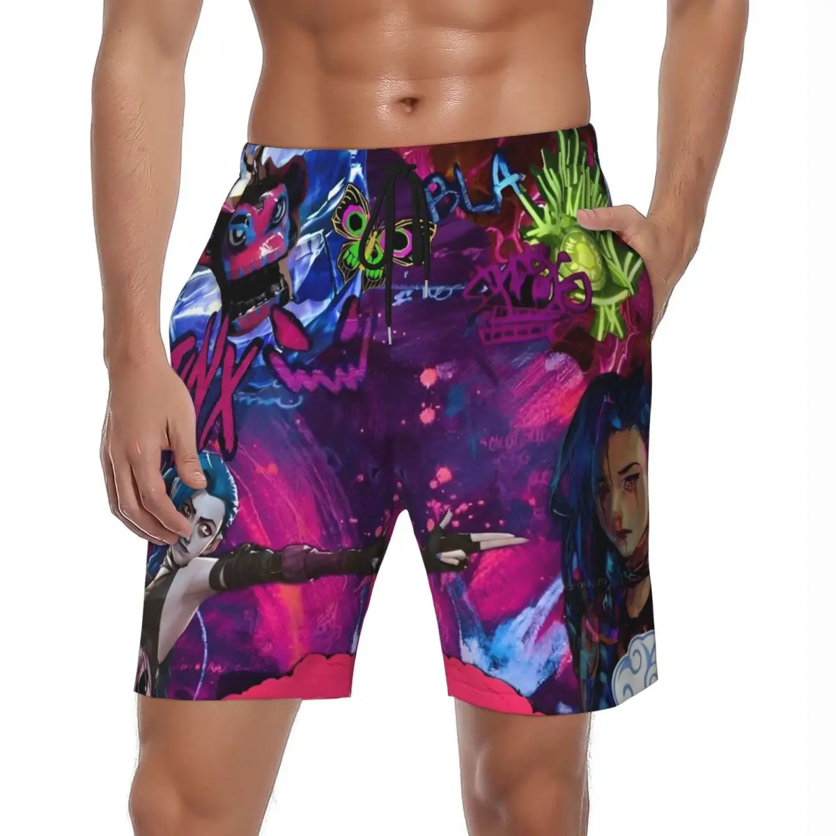 

Summer Board Shorts Males Jinx Arcane League Of Legends Sports Fitness Custom Board Short Pants Hawaii Swim Trunks Plus Size