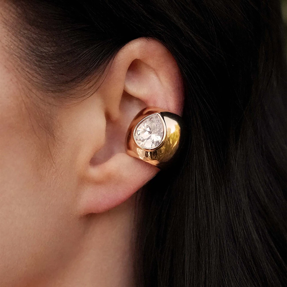 

Teardrop Zircon Stainless Steel wide Ear Cuff No Piercing Clip Earrings for Women U-Shape Cartilage Clip Minimalist Jewelry