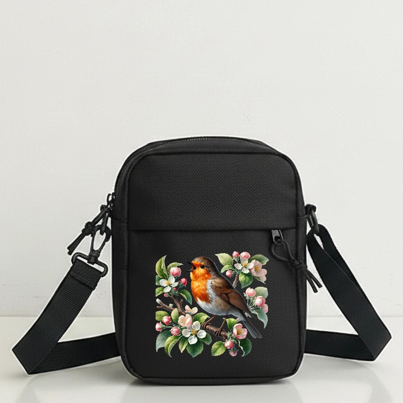 Watercolor Bird Floral Pattern Crossbody Bag, Lightweight Travel Shoulder Purse, Removable Strap, Large Capacity Handbag For