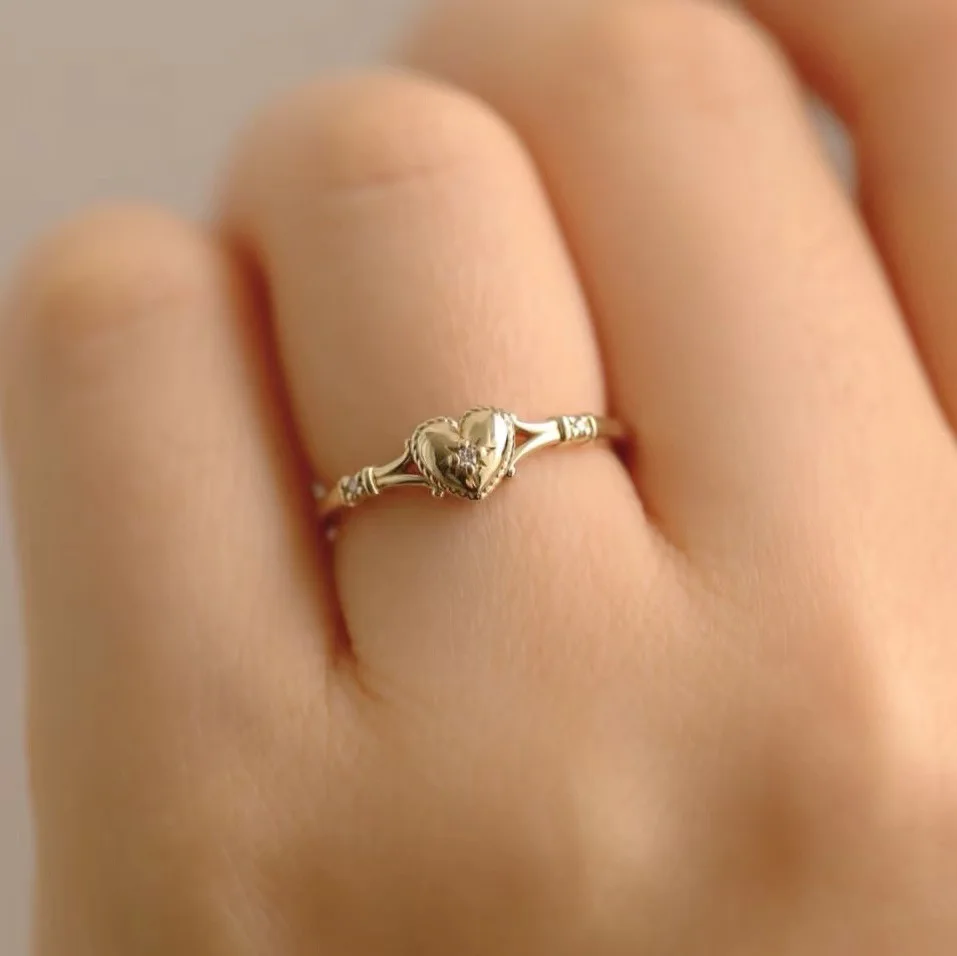 

New Hot Selling Gold Plated Stainless Steel Rings For Women Heart Ring Jewelry Accessories Wholesale Size 6-11