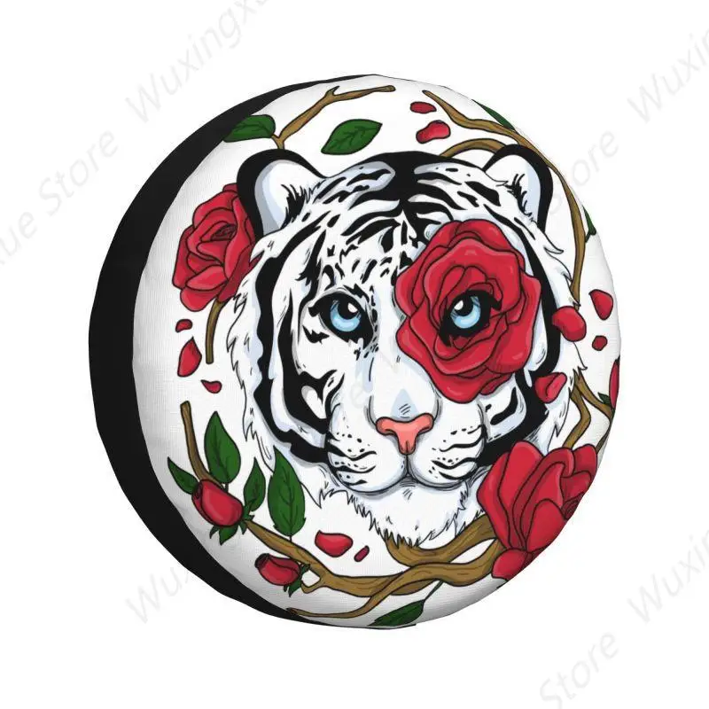 White Tiger Rose Flower Eye Tire Cover 4WD 4x4 SUV Spare Wheel Protector for Jeep Toyota Mitsubishi 14