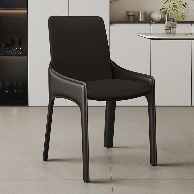 ‌Italian Saddle Leather Dining Chair Scandinavian Modern Office Chair Multi-Functional Vanity/Desk Chair for Hotel/Home