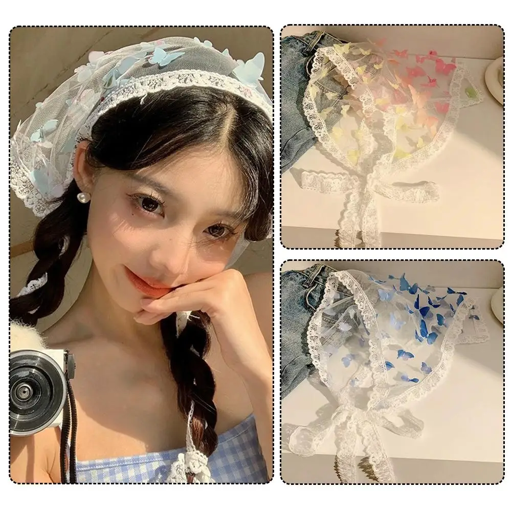 

Butterfly Lace Triangular Headscarf Sweet Soft Breathable Protection Triangular Travelling Scarf Daily Headscarf Hair Sun O5A5