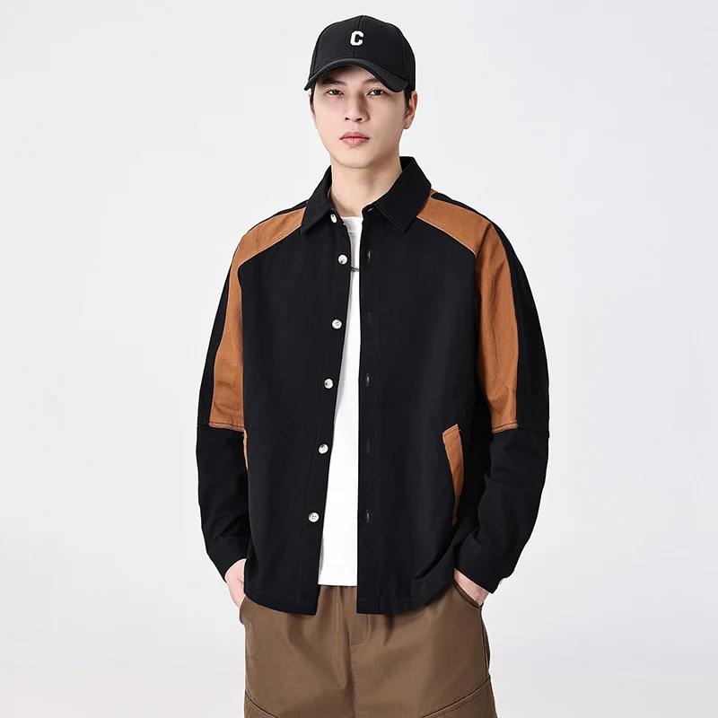 Splice Fashion Pure Cotton Cargo Shirt Men Loose Casual Long Sleeve Cityboy Streetwear Vintage Shirts Blouses Jacket