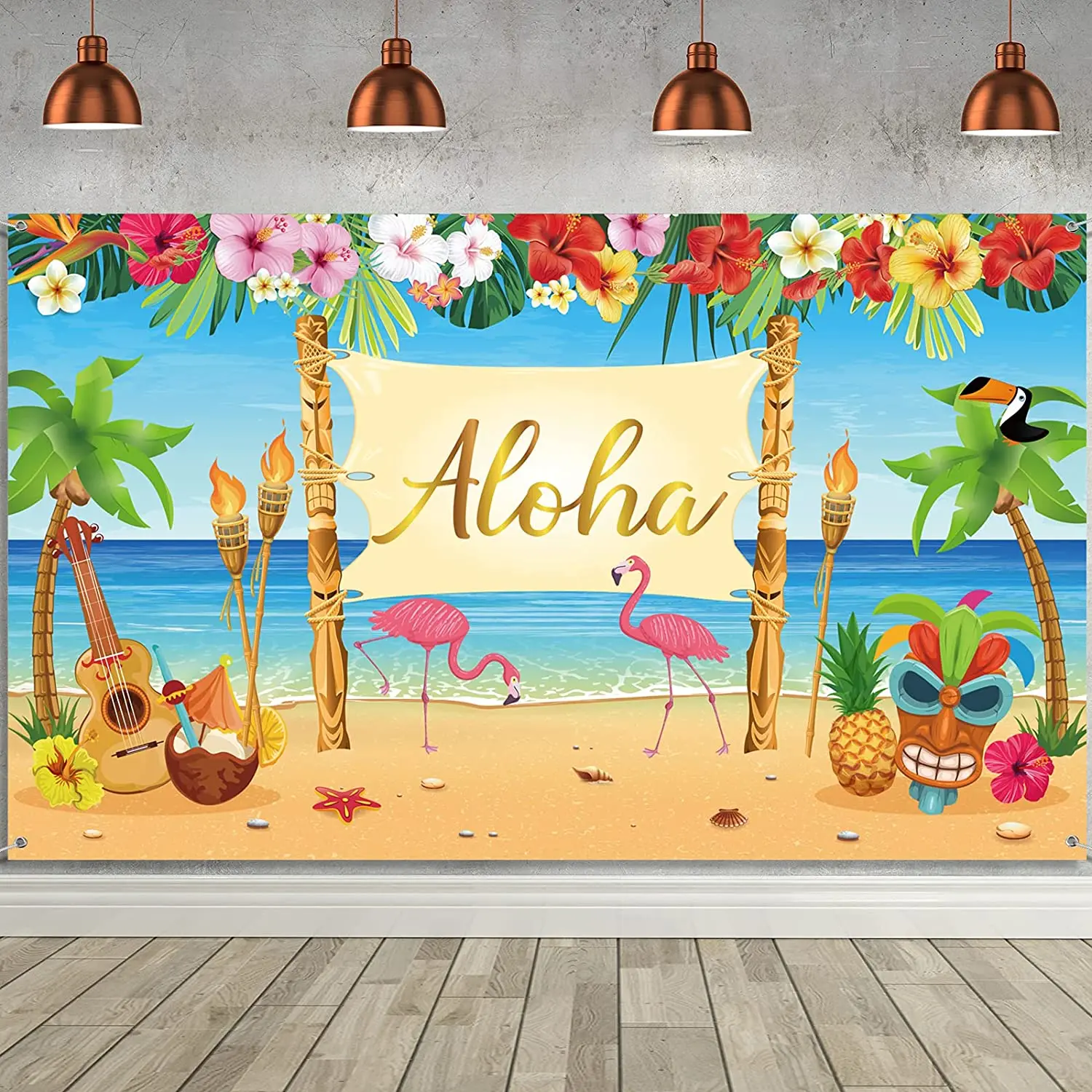 Hawaiian Aloha Party Decoration Summer Luau Birthday Musical Beach Backdrop Background Photography Tropical Tiki Baby Shower