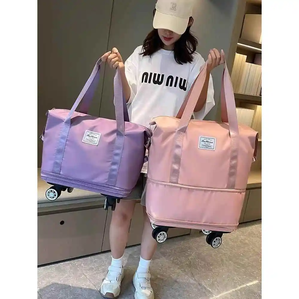 large-capacity-universal-wheel-travel-bag-women's-suitcase-hand-carry-portable-business-trip-storage-bag-fitness-sports-bag
