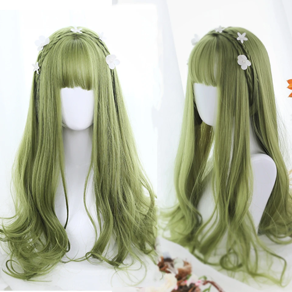 BEAUTYCODE Wig Biru Gradien Merah Muda Lurus Panjang dengan Poni Cosplay Pesta Lolita Wig Sintetis untuk Wanita Serat Tahan Panas