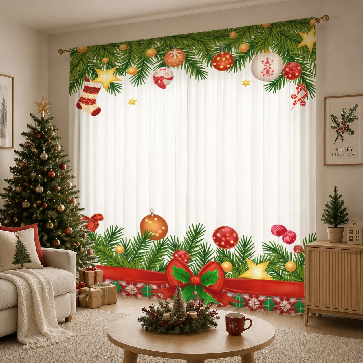 Christmas Day Gradient Sheer Curtain, Good Quality Light Reducing Privacy Voile for Living/Bedroom/Kids Room,Mother's Day Gift - view 4