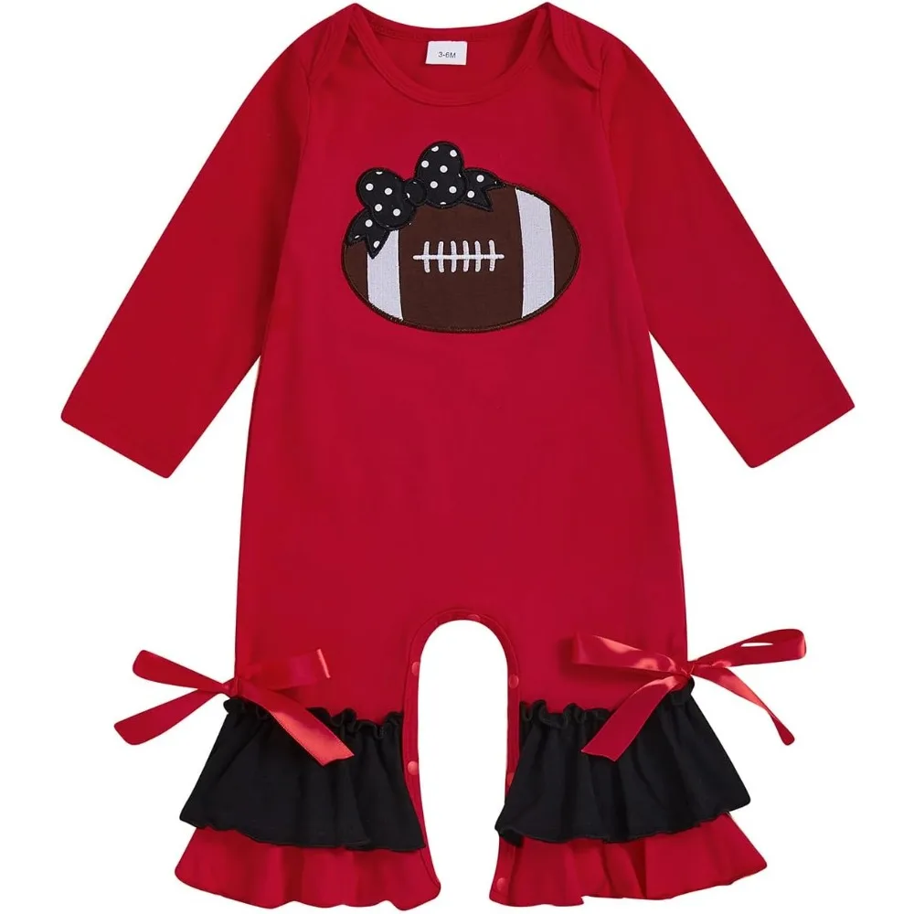 

Футбольная одежда для новорожденных девочек, многослойный расклешенный комбинезон с длинными рукавами и вышивкой для регби, милый осенний наряд