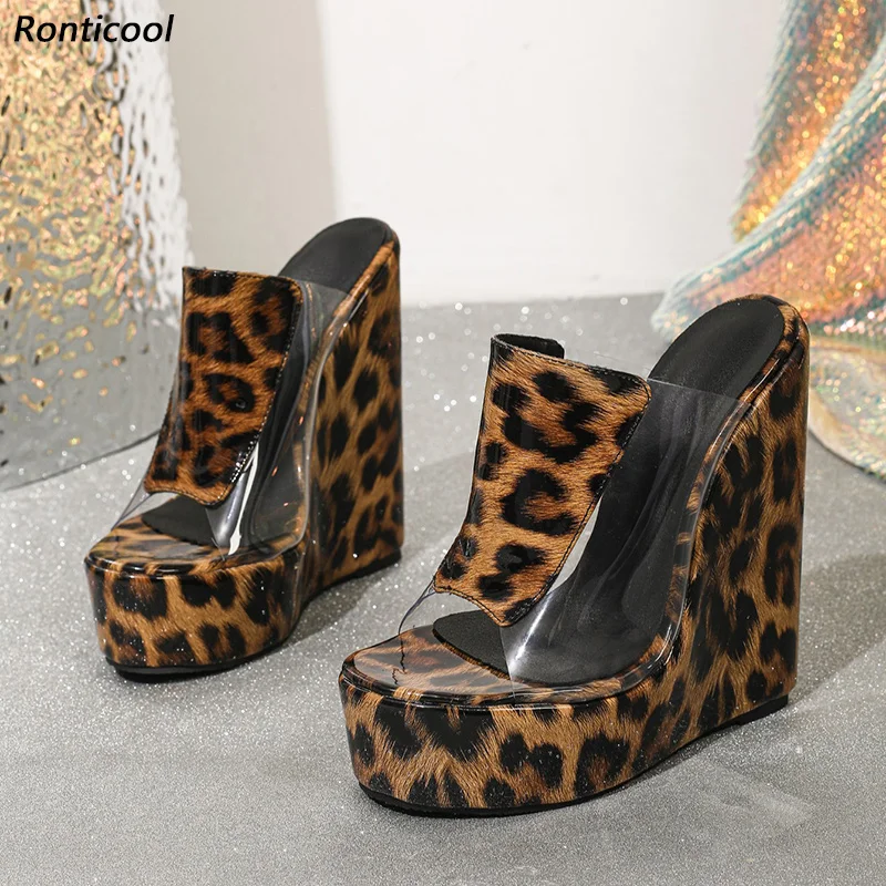 

Ronticool Handmade Black Patent Leather Cork Platform Peep Toe Mules - Wedge Heels Sandals for Women, Custom High Heel Size 5-20