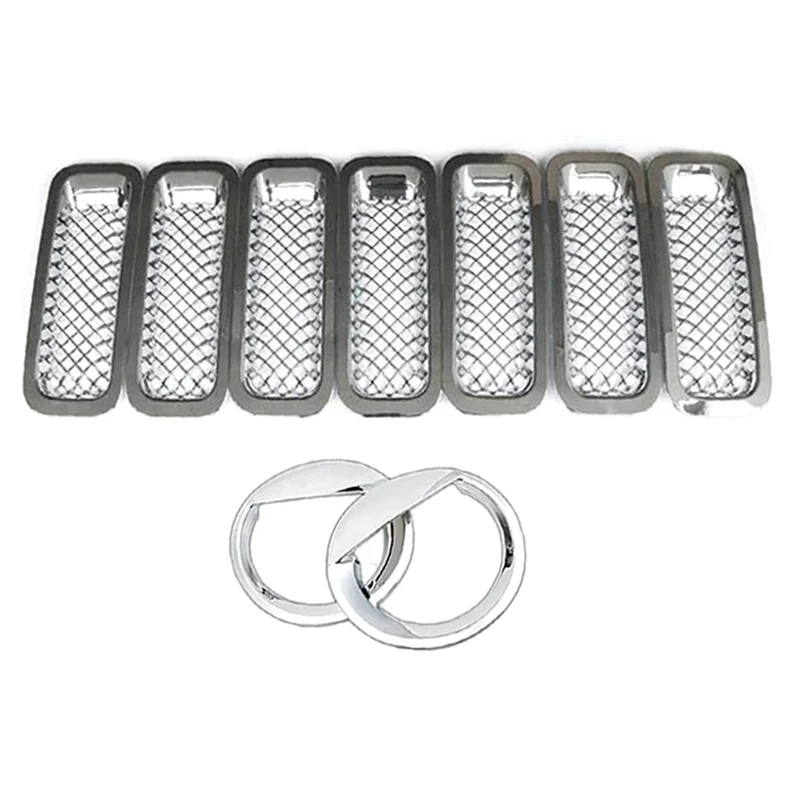 9Pcs Front Grille Mesh Trim+Head Light Cover for Jeep Patriot