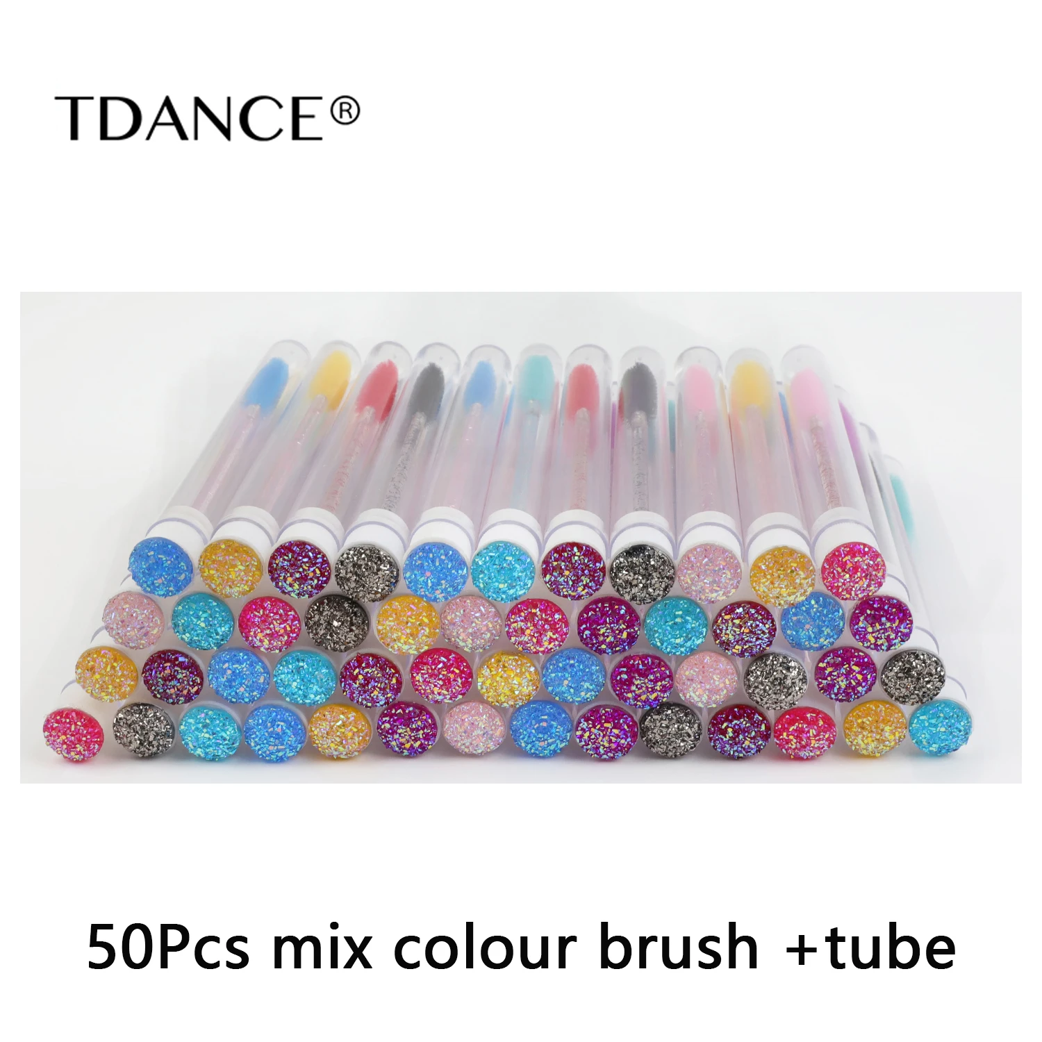 TDANCE 50Pcs Crystal Makeup Brushes Tool Add Tube Set Cosmetic Blending Beauty False Eyelashes Extension Reusable Make Up Brush