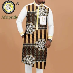 African Clothing for Men Embroidery Print Shirts and Pants 2 Piece Set Long Robes Traditional Outfits Blouse Pockets A2216029