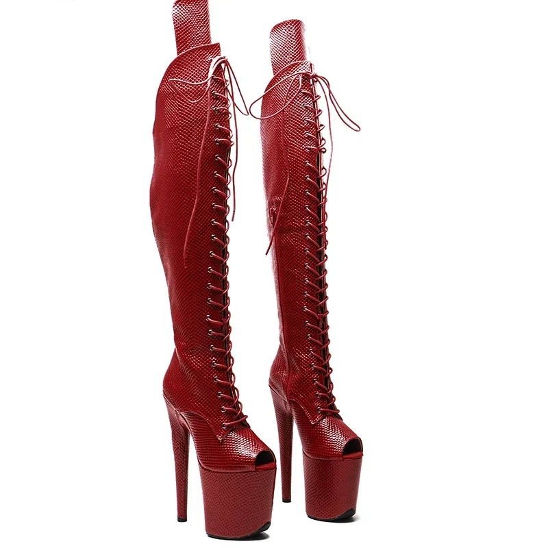 Leecabe  20CM/8inches  Snake  Upper Open Toe Trend fashion  High Heel platform Boots Pole Dance boots