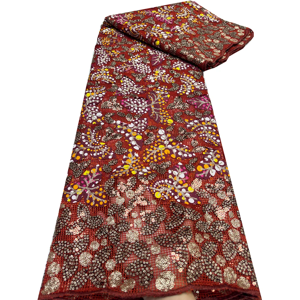 

African Burnt Orange Wax Fabric With Stones 2025 High Quality Wax Print Fabric Cotton Soft Nigeria Embroidery Wax For Dress